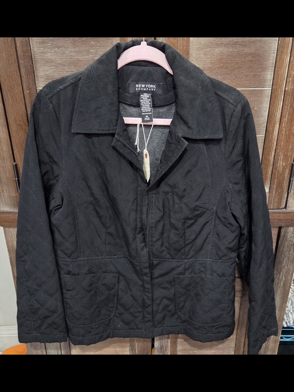 New York & Company Black Quilted Utility Jacket Medium